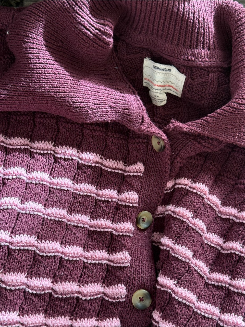 Kimchi Blue Plum and Light Pink Striped Knit Cardigan
